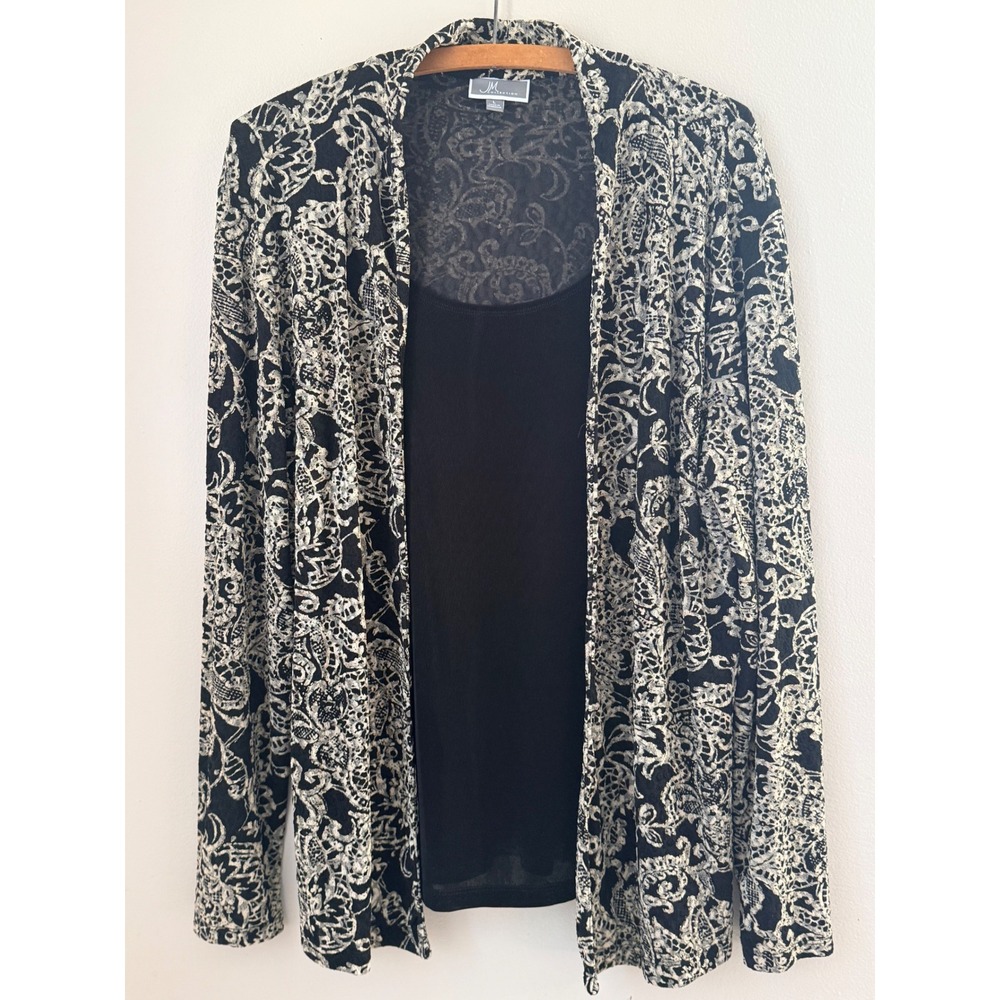JM Collection Print Knit Cardigan/Tank Set Size Large Holiday Glam
